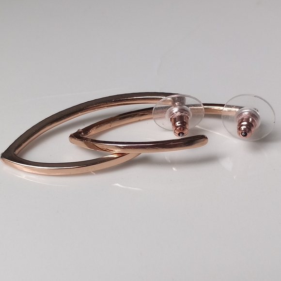 A New Day Rose Gold Rhinestone Long V-Shaped Hoops - Picture 3 of 10
